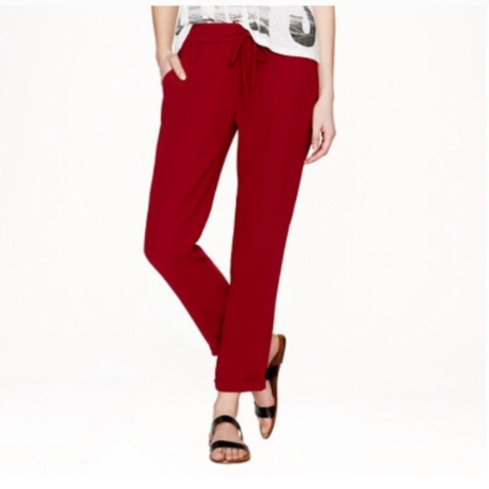 J.Crew Drapey Deep Red Drawstring Pant Size 6
